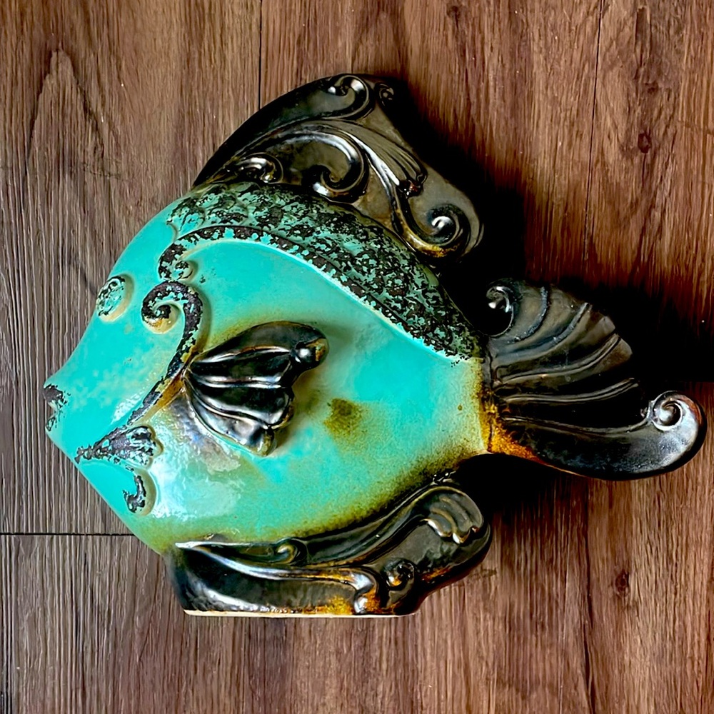 Vintage  iridescent, aqua green fish.